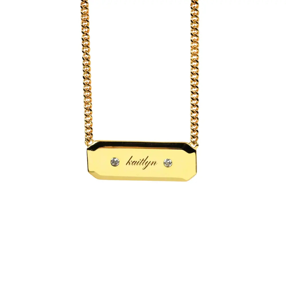 Bodhi Custom Engraved Wide Bar Pendant Necklace