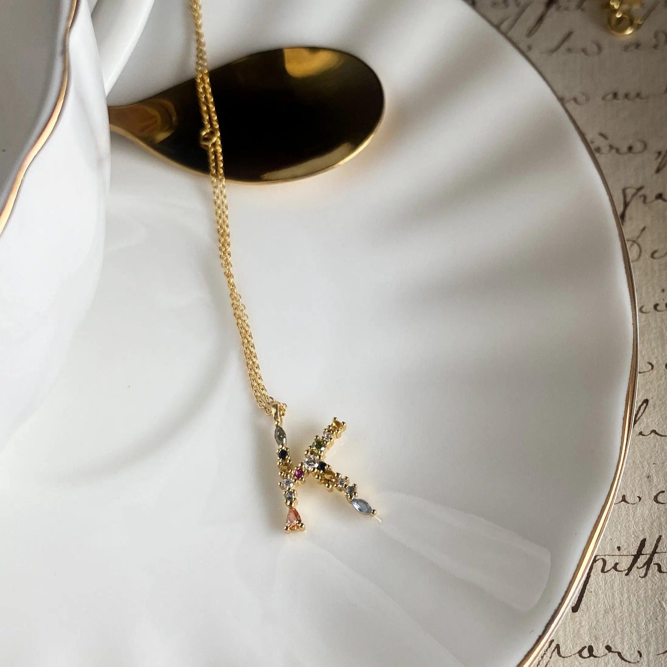 Colorful Crystal Initial Necklace - Ahava J