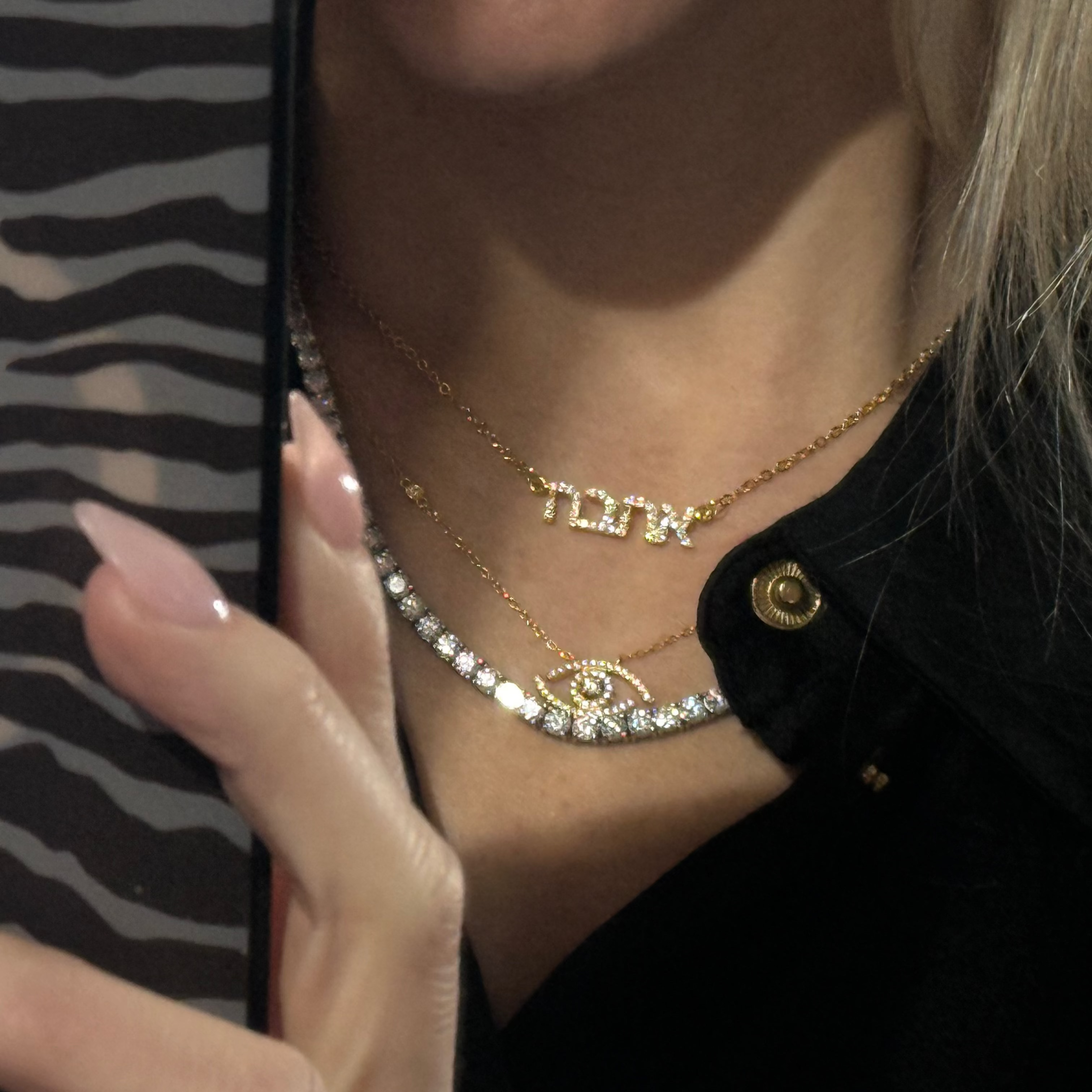 Custom Crystal Name Necklace- Hebrew