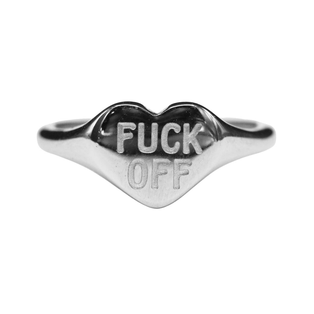 F*** OFF Heart Ring- Silver