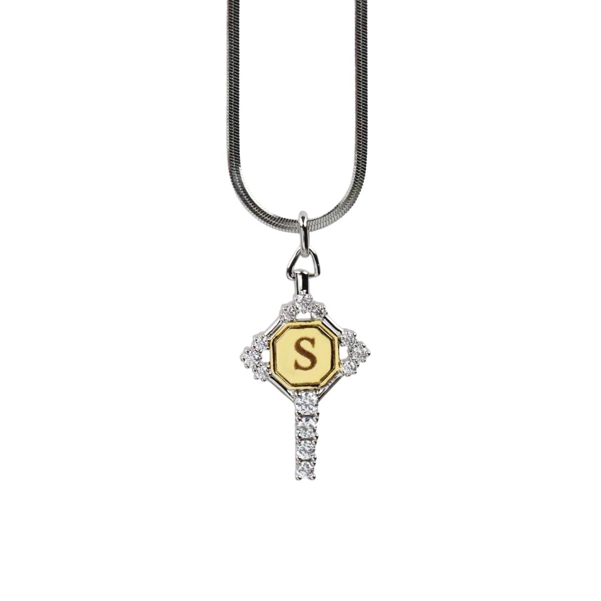 Mabel Custom Engraved Mixed Metal Key Necklace