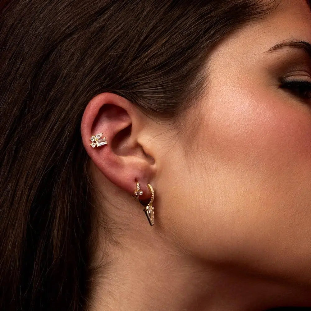 Mina Baguette Crystal Huggie Hoops