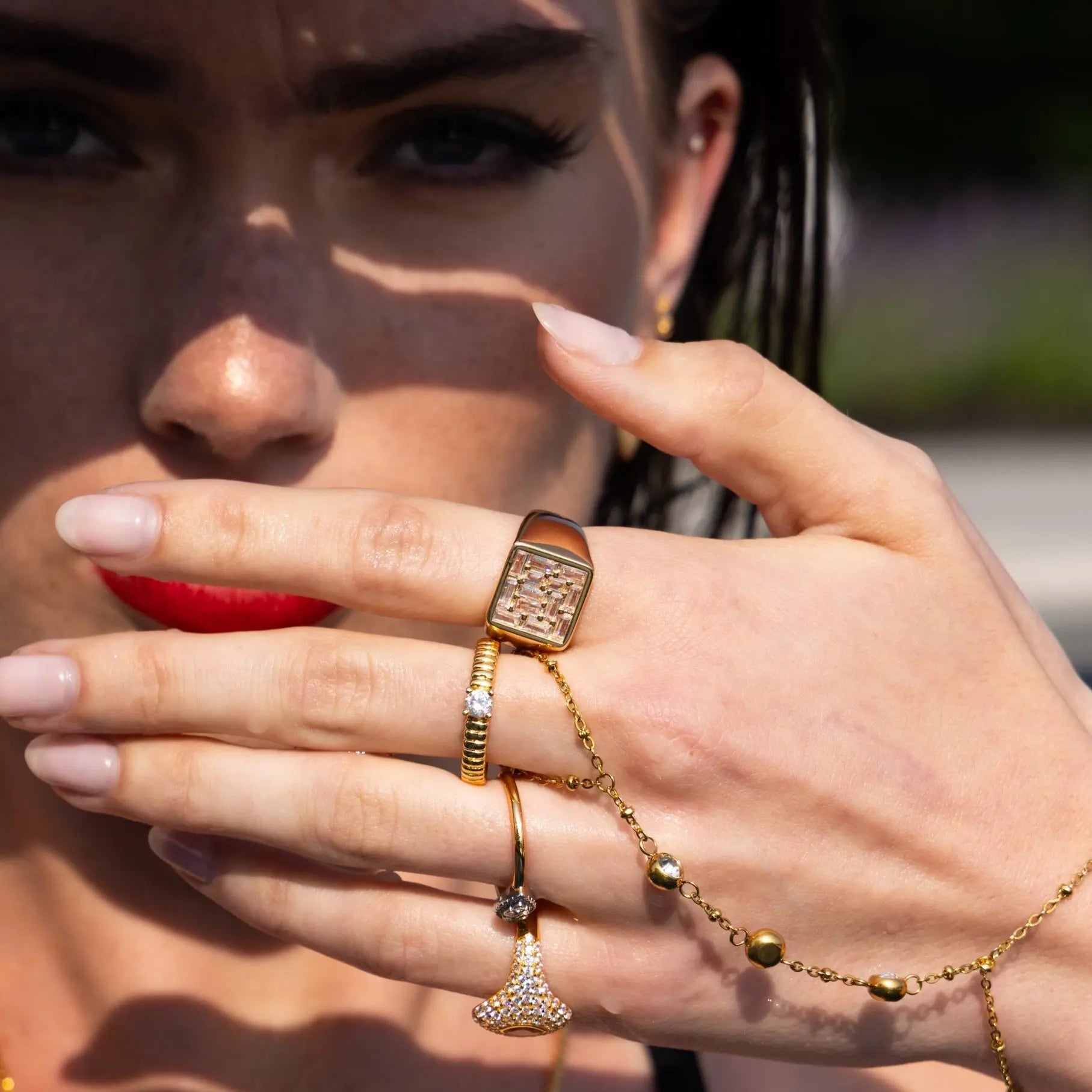 Baguette Illusion Square Signet Ring