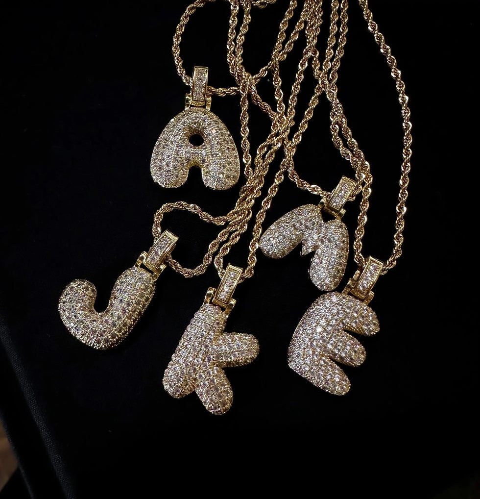 Bubble Initial Necklace - Rope Chain - Ahava J