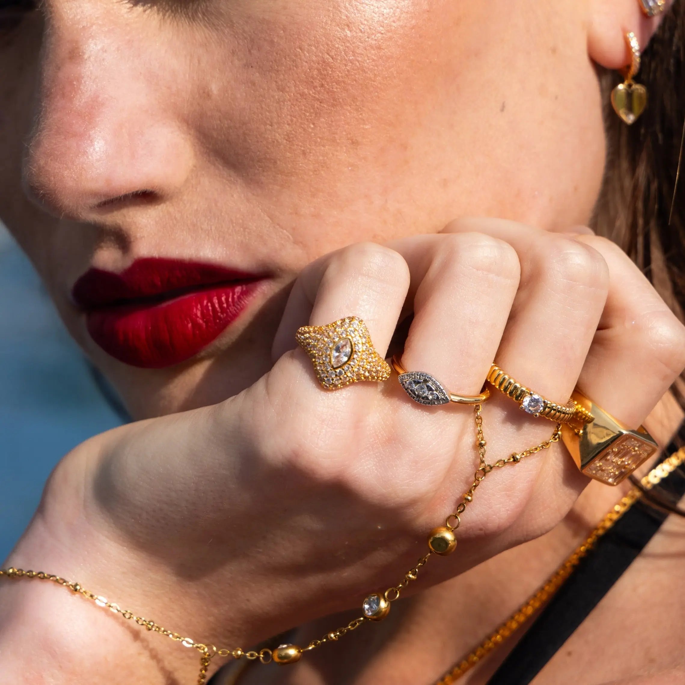 Crystal Pave Rhombus Pinky Ring