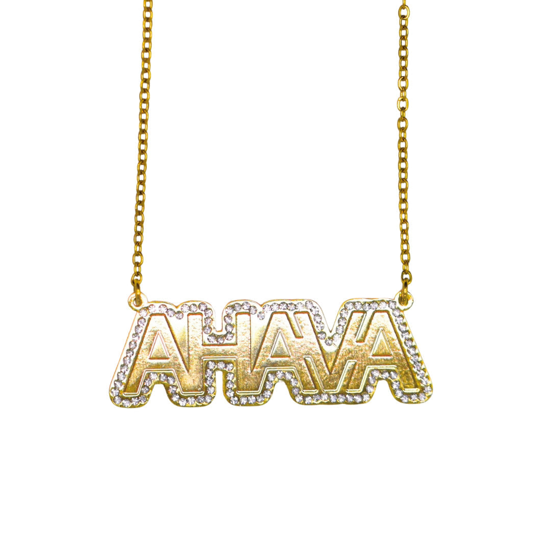 Custom Crystal Name Plate Necklace- Gold