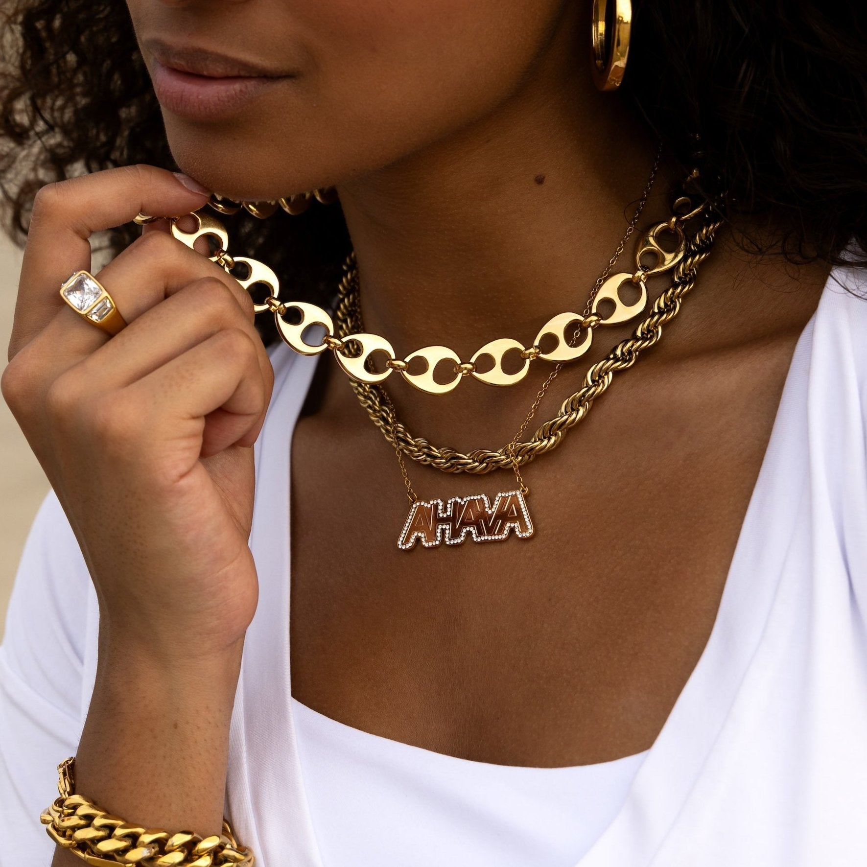 Custom Crystal Name Plate Necklace- Gold