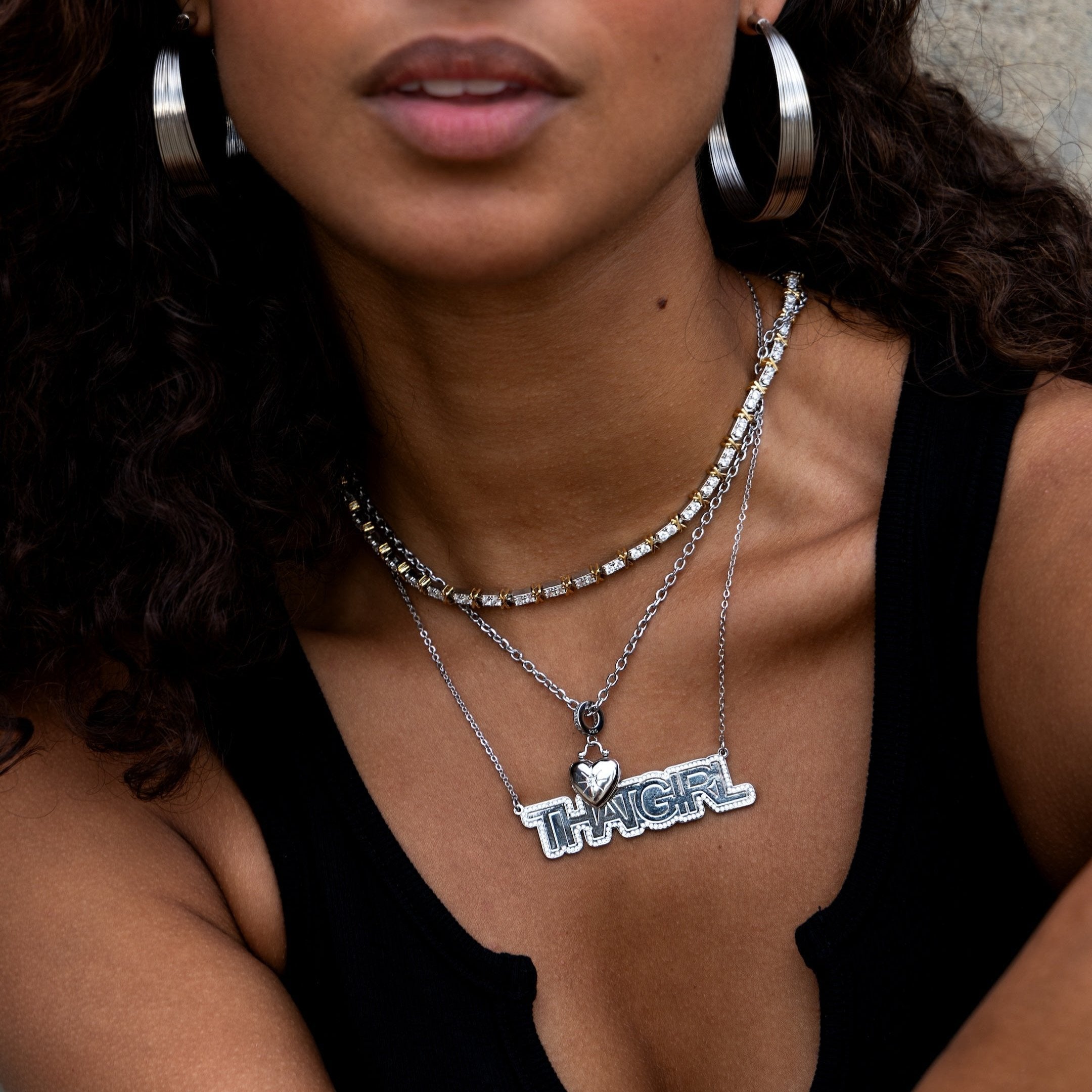 Custom Crystal Name Plate Necklace- Silver