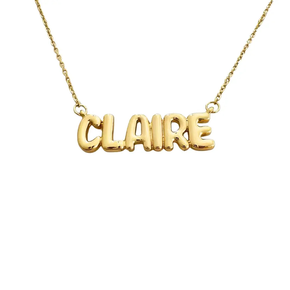 Custom Golden Bubble Font Name Necklace