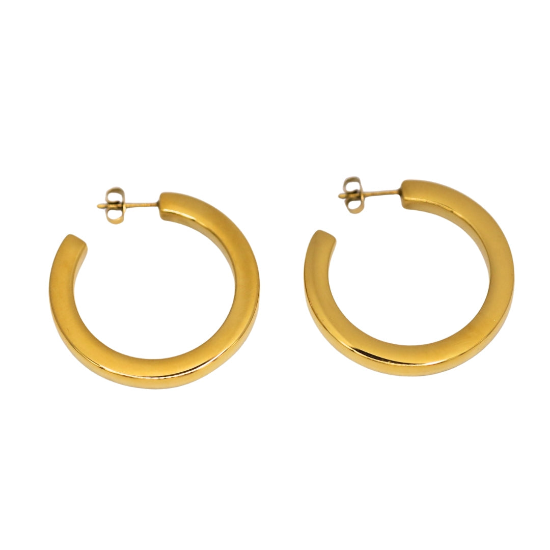 Flat Large Hoop Earrings- Gold