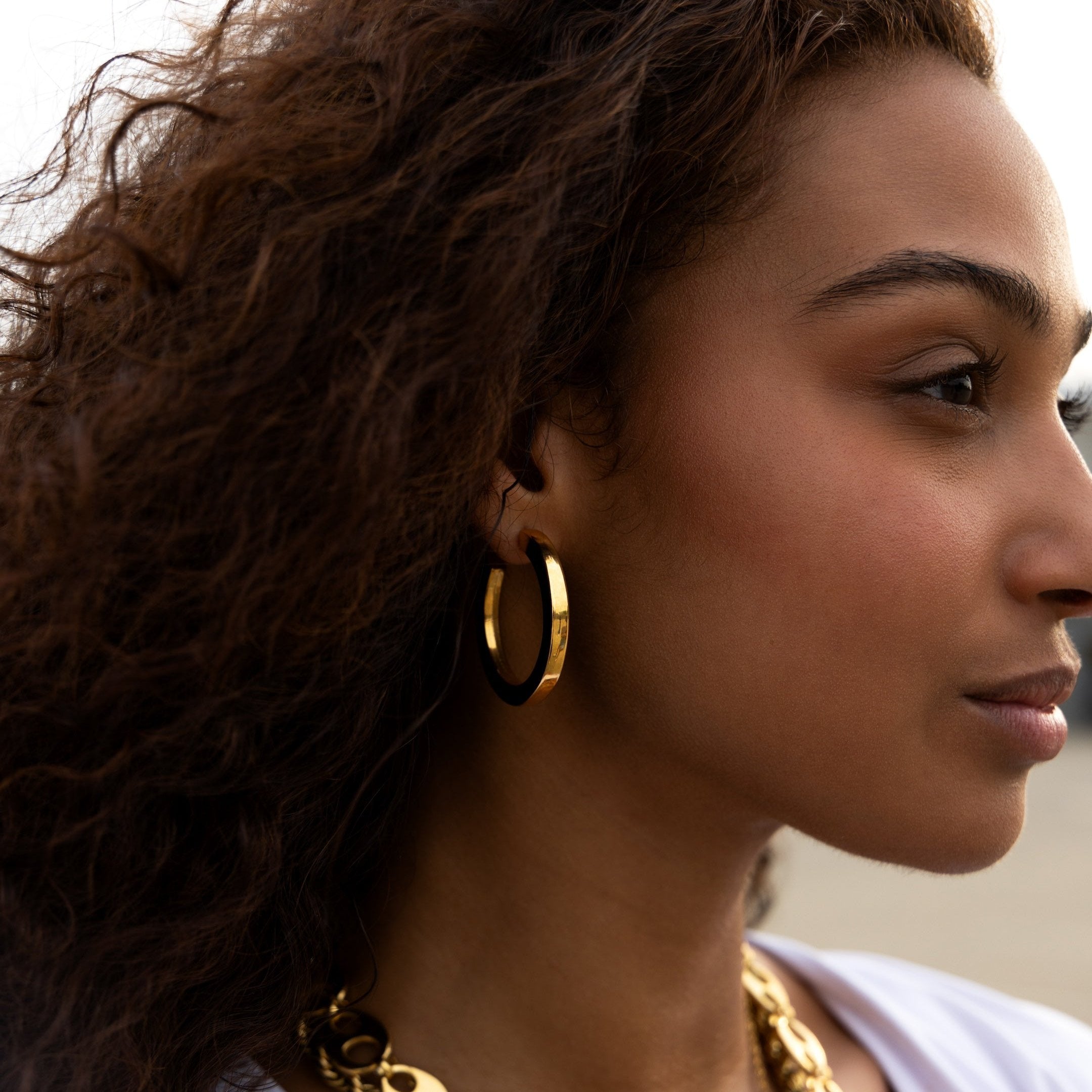 Flat Large Hoop Earrings- Gold