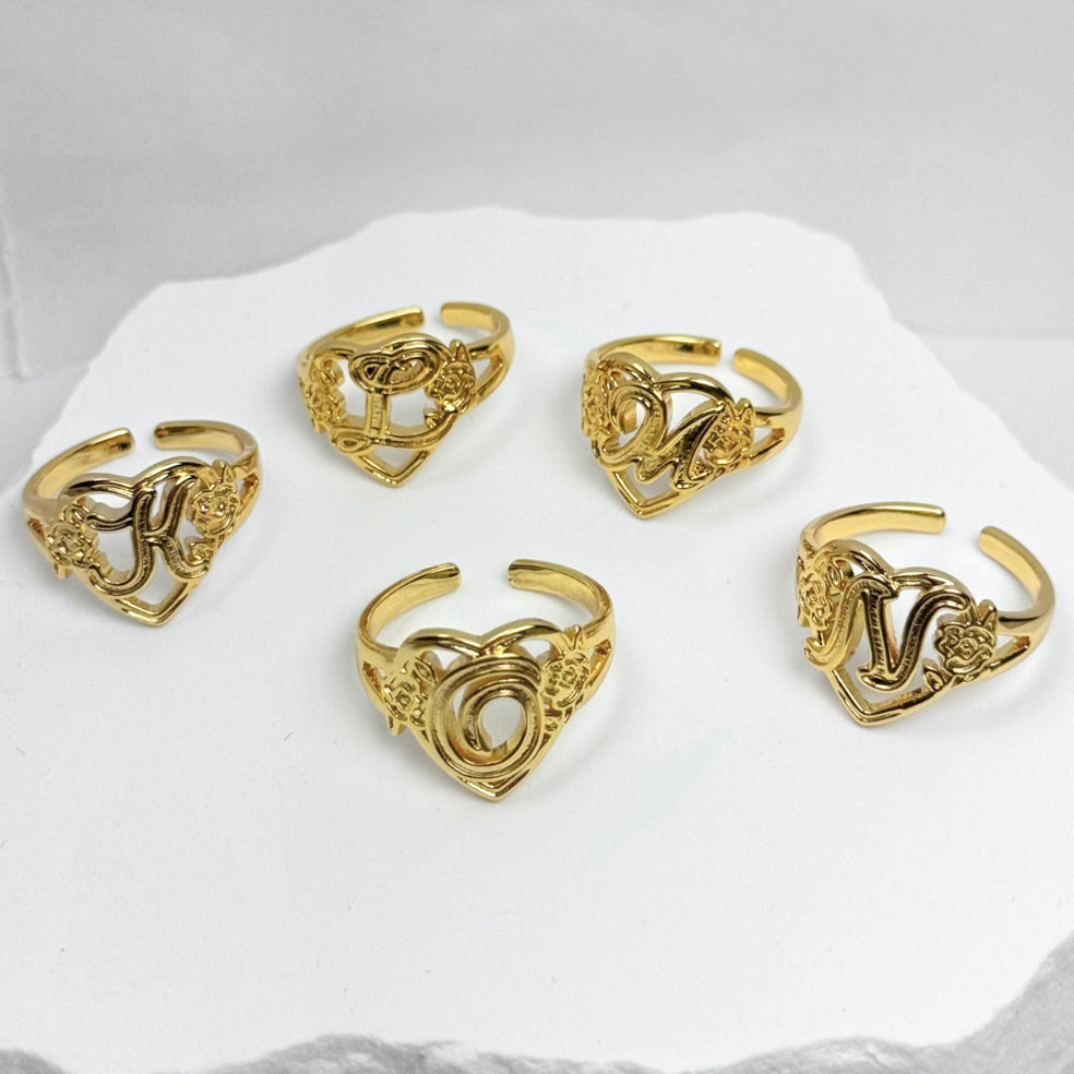 Heart Initial Letter Ring