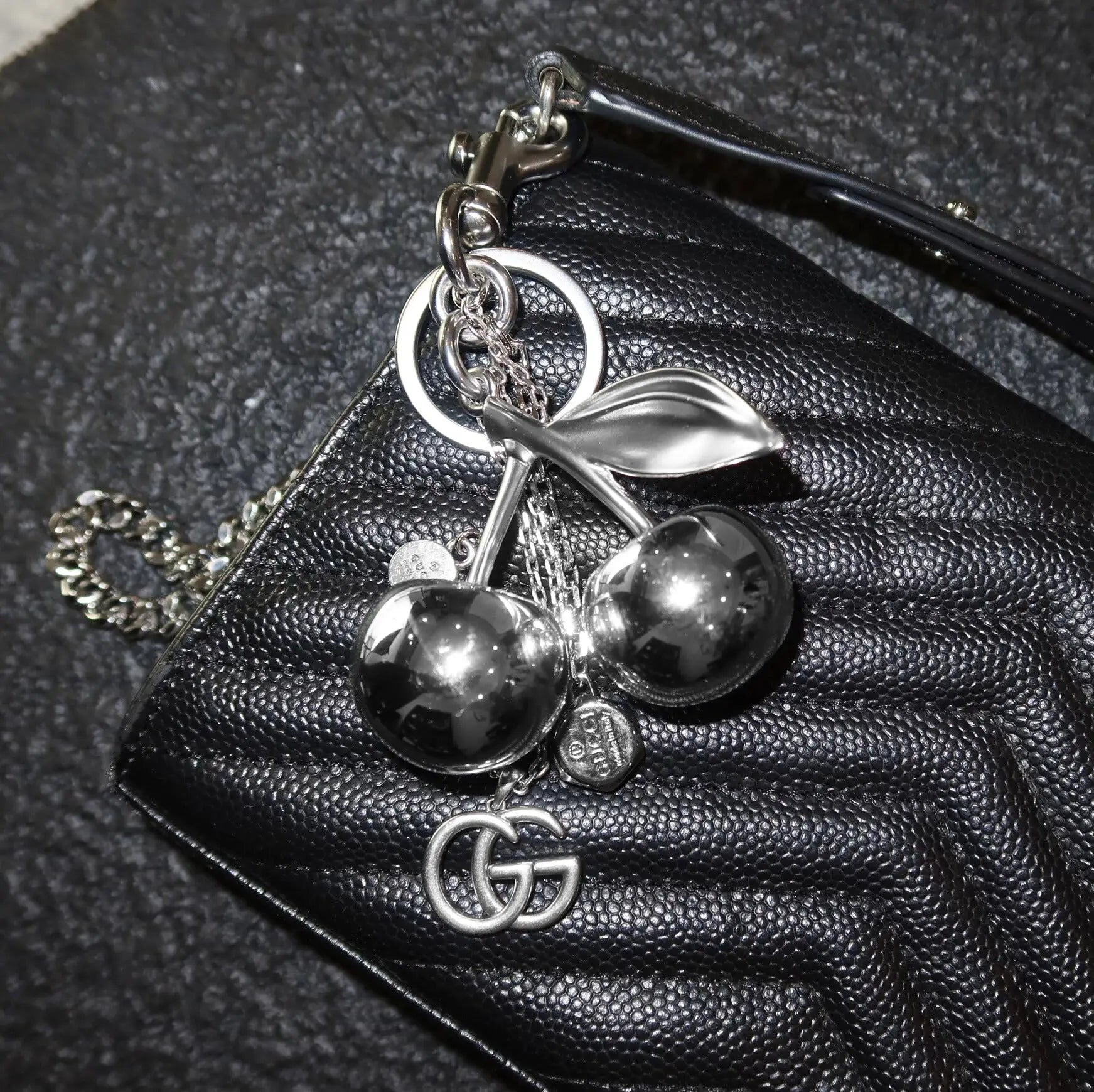 Luxe Silver Cherries Bag Charm