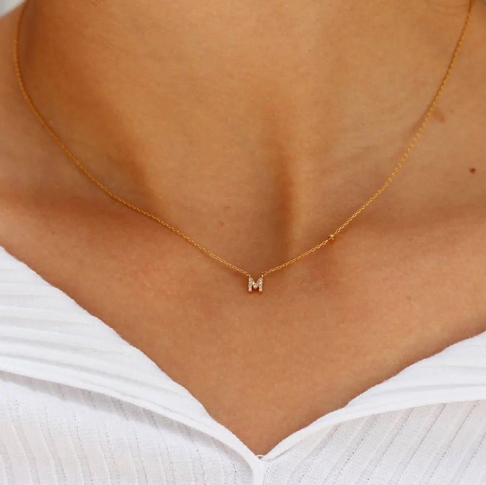 Mini Crystal Initial Necklace - Ahava J