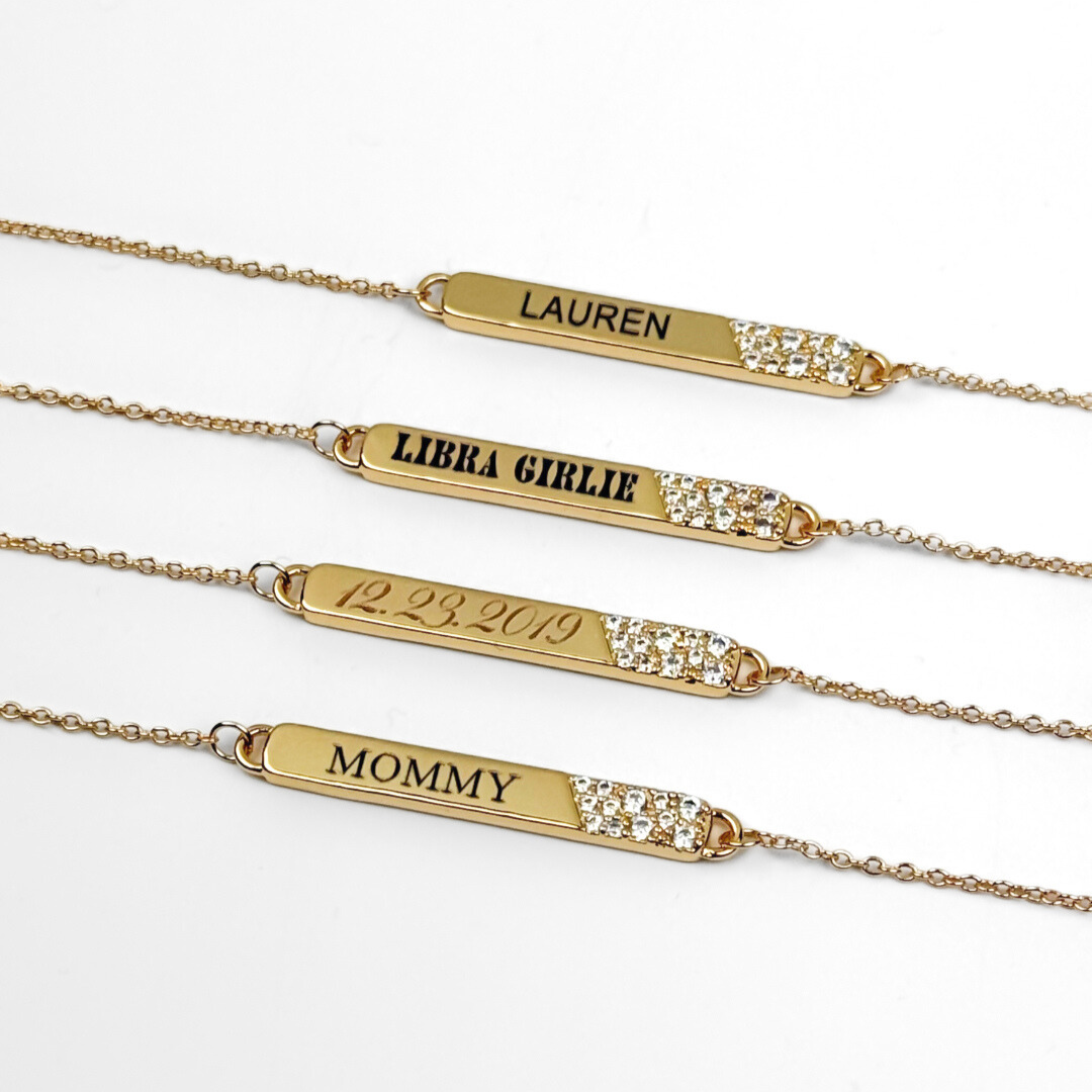 Nellie Custom Engraved Bar Pendant Bracelet