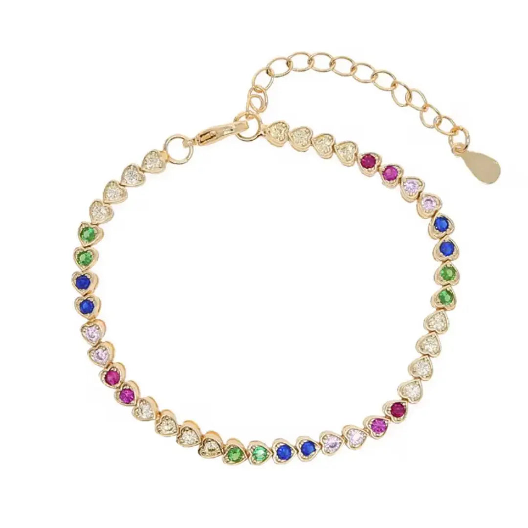 Rainbow Heart Tennis Bracelet