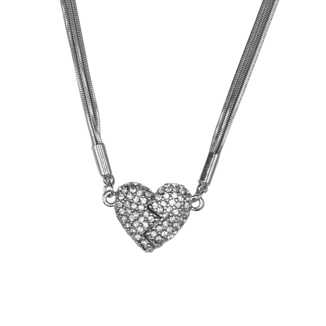 Silver Crystal Magnetic Heart Necklace