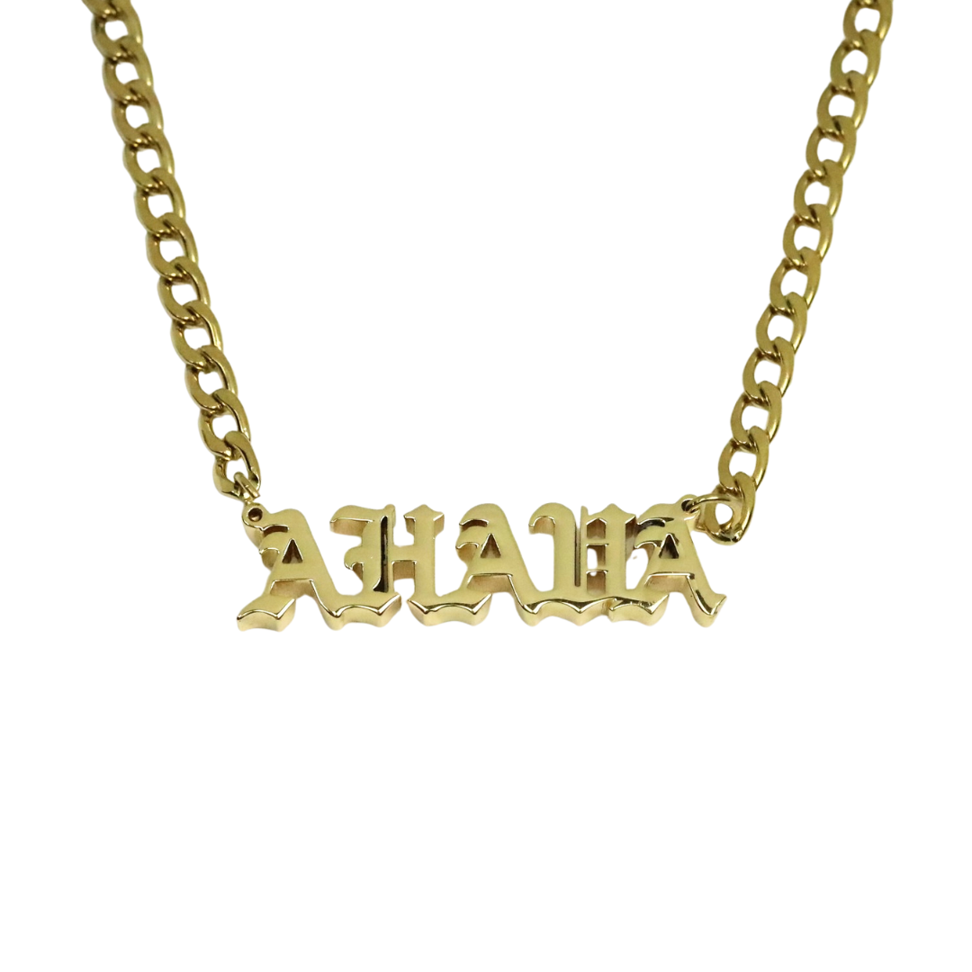 Thick Name Plate Necklace- Old English Font