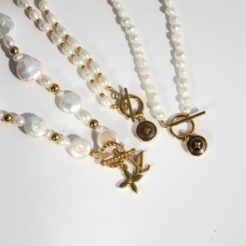 Vintage Dark Brown Charm Pearl Necklace