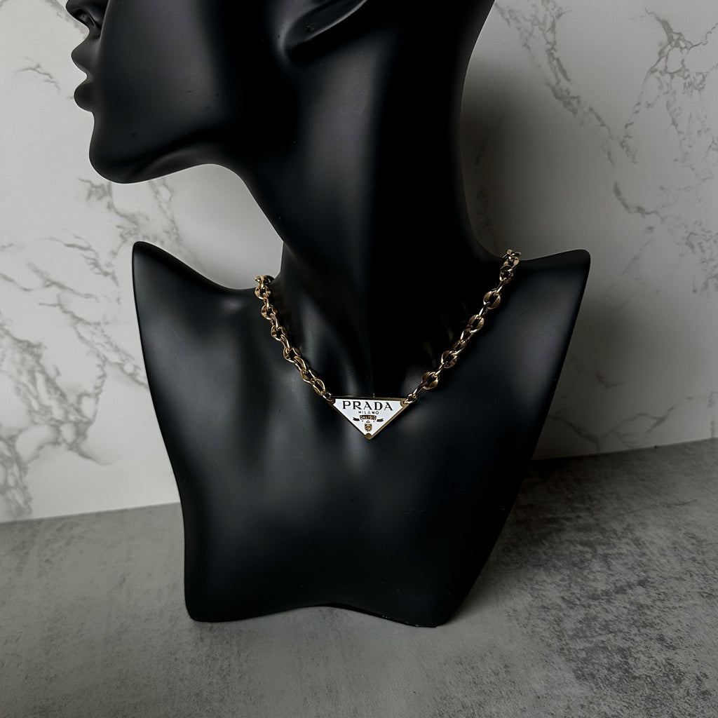 18k Gold Plated Titanium Prada Necklace in Black